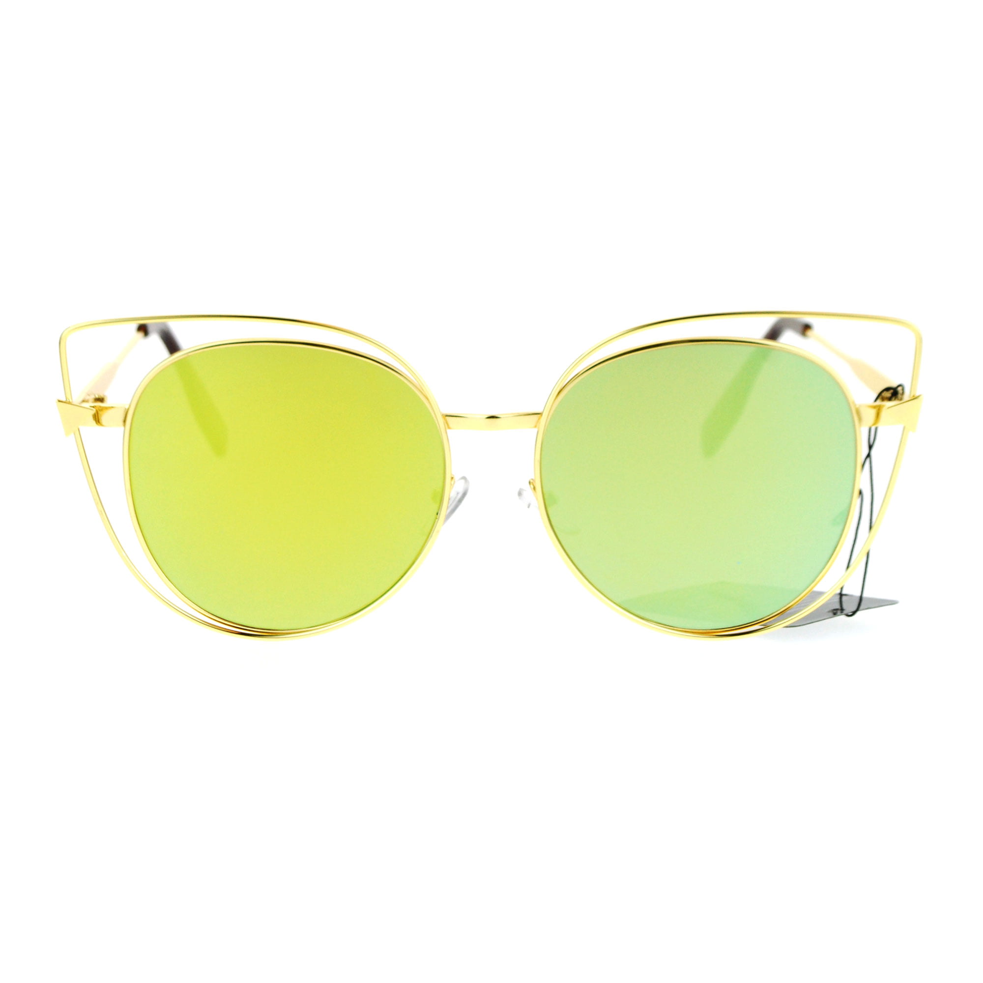 SA106 Flat Color Mirrored Round Cat Eye Womens Retro Sunglasses 