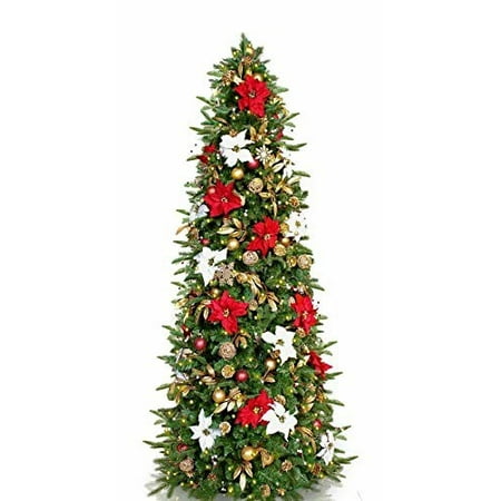 Easy Treezy 7.5 ft Pre-lit & Pre-Decorated Slim Red, Gold, White, Christmas