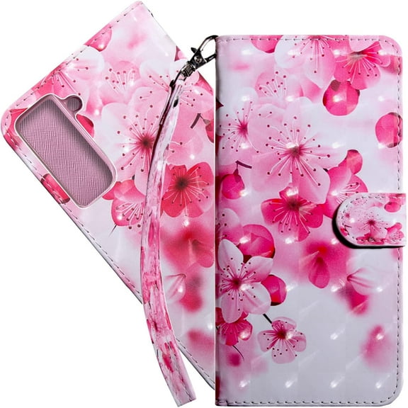 Wallet Case for Samsung Galaxy S21 FE (Not S21), Colorful Painted Premium PU Leather Cute Flip Cover with Card Holder & Kickstand Phone Case for Samsung Galaxy S21 FE Cherry Blossoms