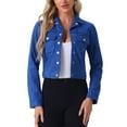 thumbnail image 1 of Chaqueta de moto recortada de ante sintético con cuello de solapa para mujer Inspire Chic S azul real, 1 of 6