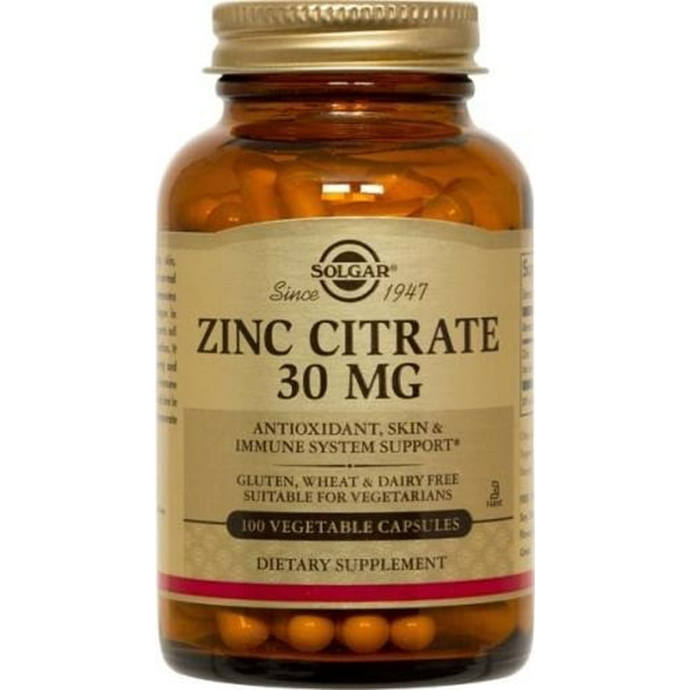 Solgar Zinc Citrate 30 mg 100 Vegetable Capsules