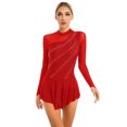 thumbnail image 3 of SiiRoh Women's Figure Ice Skating Dress Sparkly Rhinestones Long Sleeve Ballet Lyrical Dance Leotard Red XL, 3 of 7
