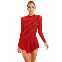 Aiihoo Women Figure Skating Dress Shiny Rhinestones Lyrcial Dresses Modern Contemporary Dance Wear Red XXL