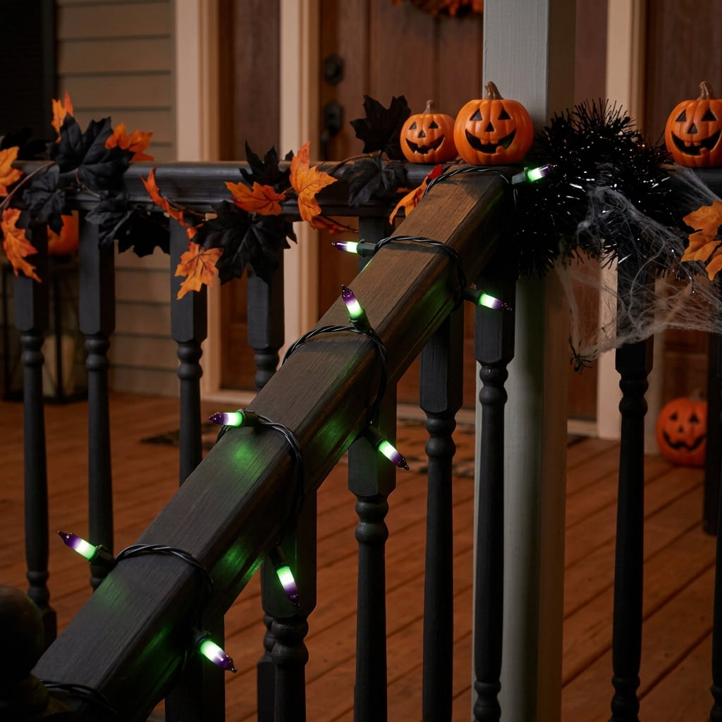 Indoor/Outdoor 50-Count LED Double String Lights, Purple and Green, 9.5', Halloween by Way To Celebrate