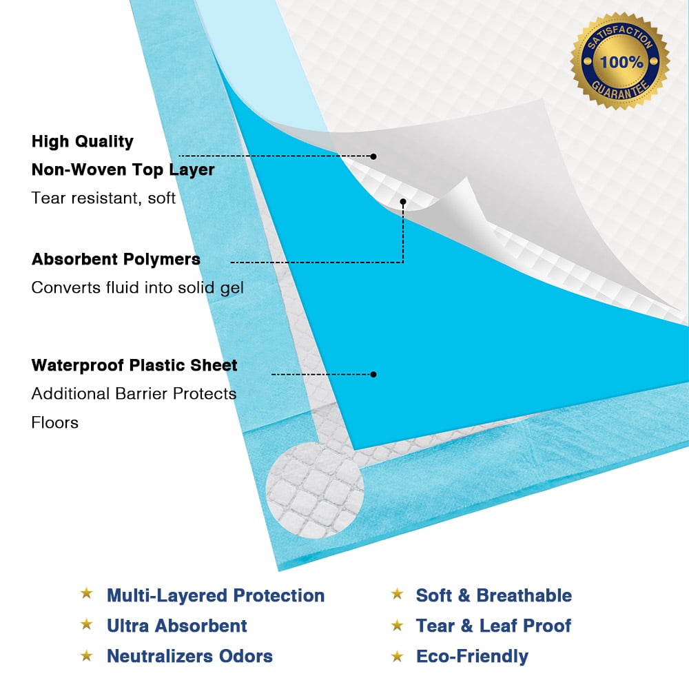 Petfamily Dog Training Pads Super-Absorbent 22 in x 23 in, 100 Count, for Medium to Large Size Dog