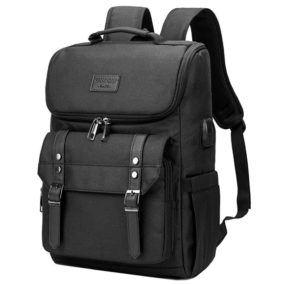 Mochila YALUNDISI vintage de viaje para laptop con puerto de carga USB 15.6 pulgadas color negro