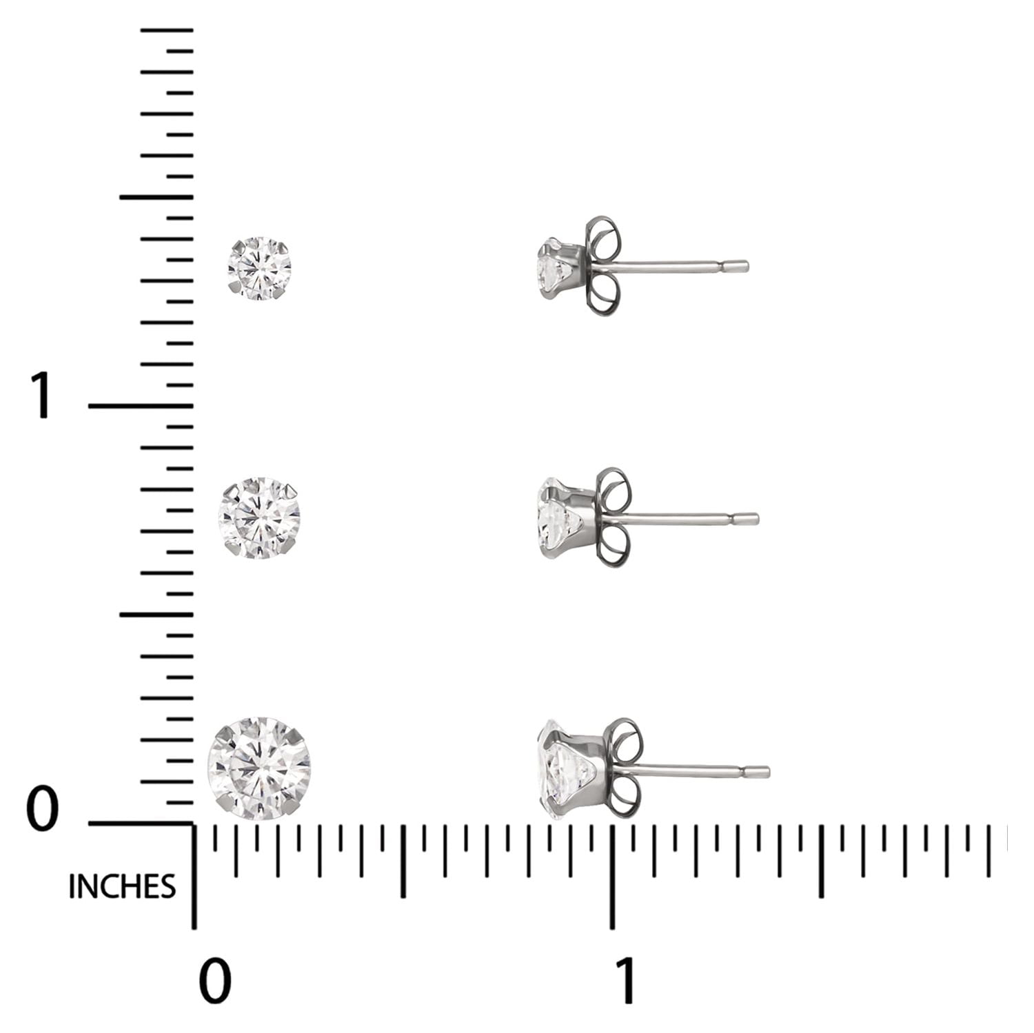Brilliance Fine Jewelry Women's 10kt White Gold Cubic Zirconia Stud Earrings Set, 3/4/5mm