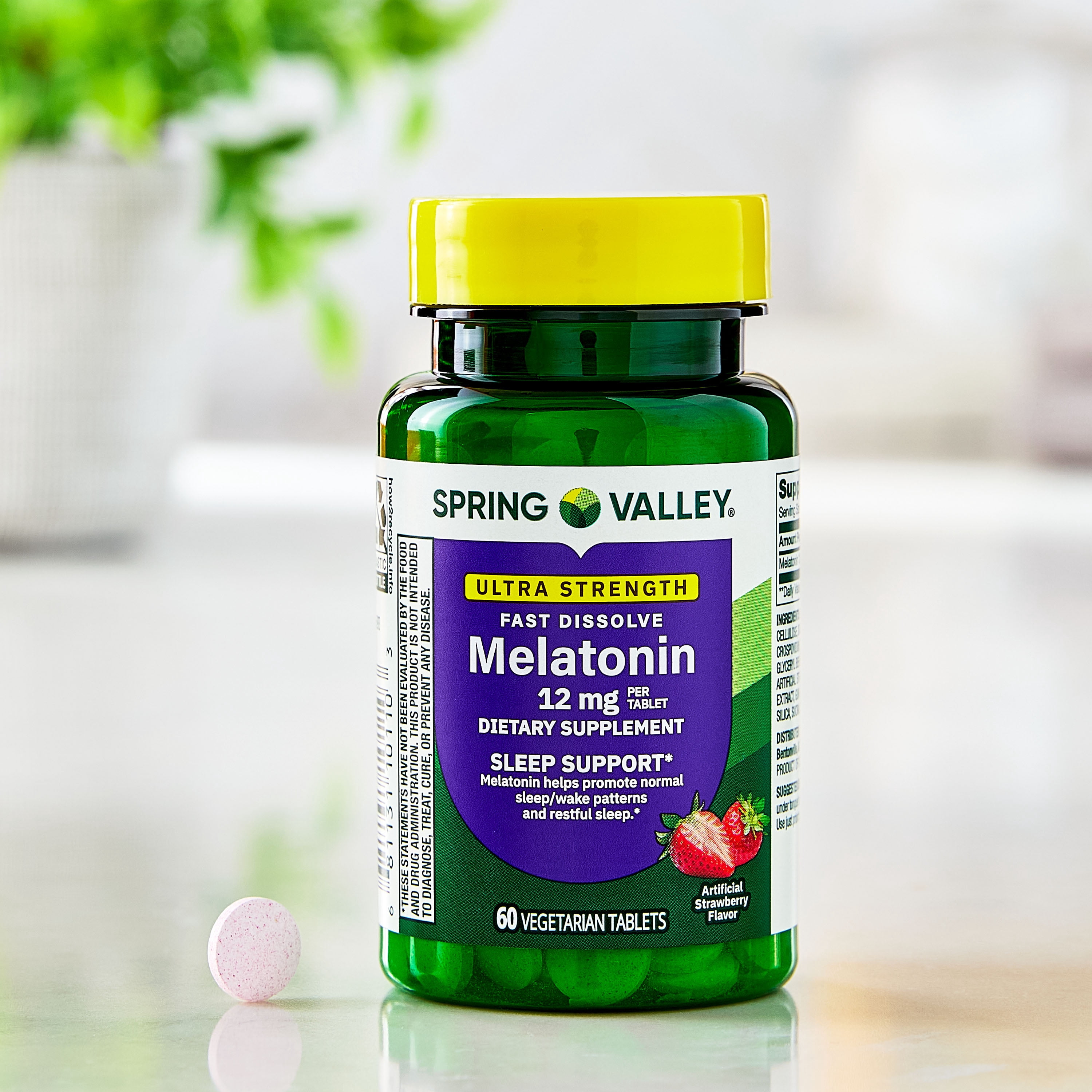 (3 pack) Spring Valley Ultra Strength Melatonin Sleep Support Dietary Supplement Fast-Dissolve Tablets, 12 mg, 60 Count