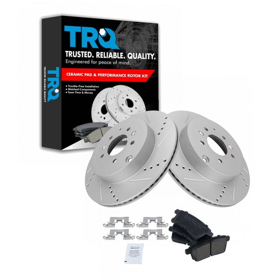 TRQ Rear Performance Brake Pad & Rotor Kit Brake Pads Brake Rotors Set Ceramic Premium G-Coated Fits Select 2007-2015 Mazda CX-9