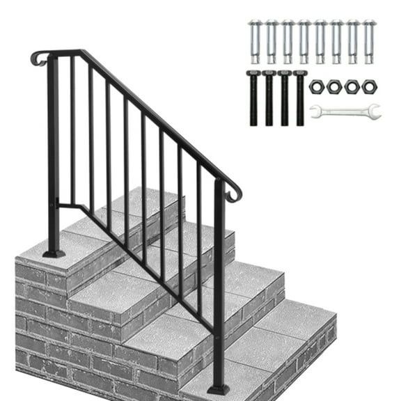 Alvantor 4 Step Handrails for Outdoor Steps,Iron Picket Design for Garden,House Entry Steps,Porch,Complete Installation Kit