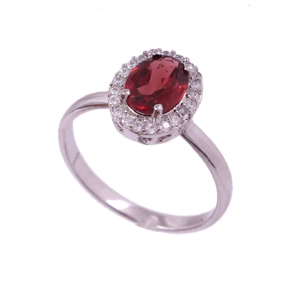 Mooneye 8X6mm Oval Shape Garnet 925 Sterling Silver Solitaire Accents Mother's Day Gift Ring
