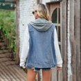 thumbnail image 2 of Defitshape Women's Hooded Denim Vest Fall Top Pockets Cotton Button Down Sleeveless Denim Jacket w/ Detachable Hood Washed Casual Fashion Y2K Loose Fit Oversized Long Jean VestBlue Small, 2 of 5