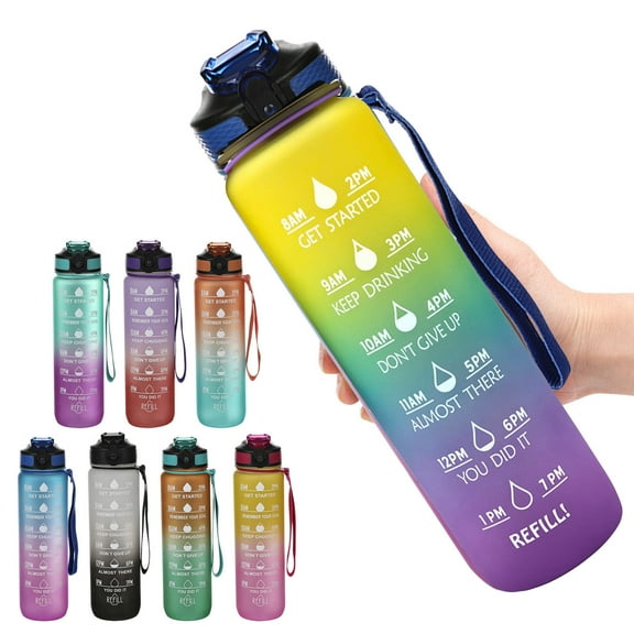 32oz Motivational Water Bottle – Leakproof BPA-Free Wide Mouth Sports Bottle with Time Marker, Fast Flow, One-Click Flip Top, Large Capacity, Transparent for Outdoor Hydration