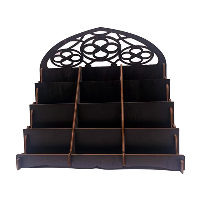 Expositor de tarjetas de madera con elegante diseño de escalera y base robusta, estante único para postales. Estilo A