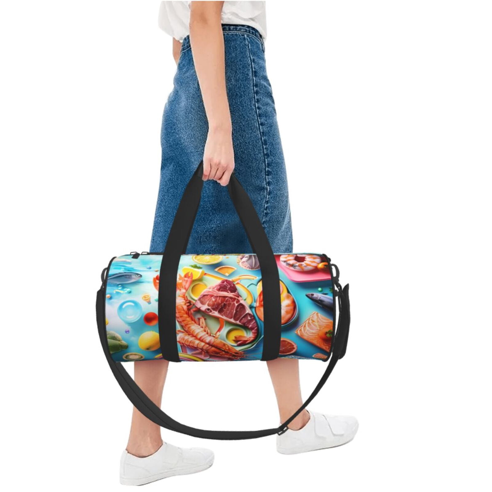 Vsdgher Surreal Seafood Extravaganza 45L Foldable Duffel Bag, Sports Gym Bag,Overnight Bag, Portable Weekender Bag for Airplanes