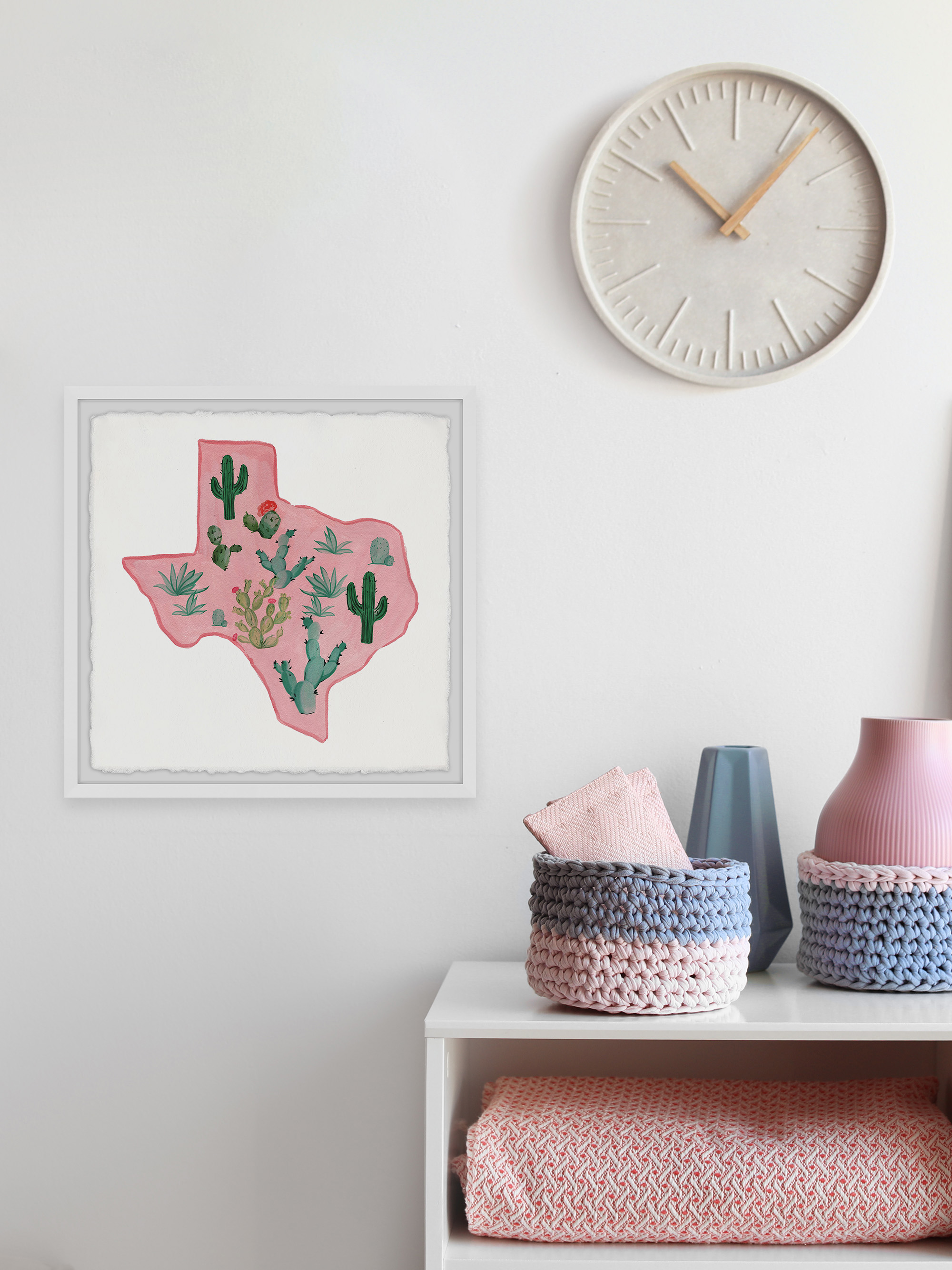 Marmont Hill Pink Texas Framed Wall Art, 32" x 32"