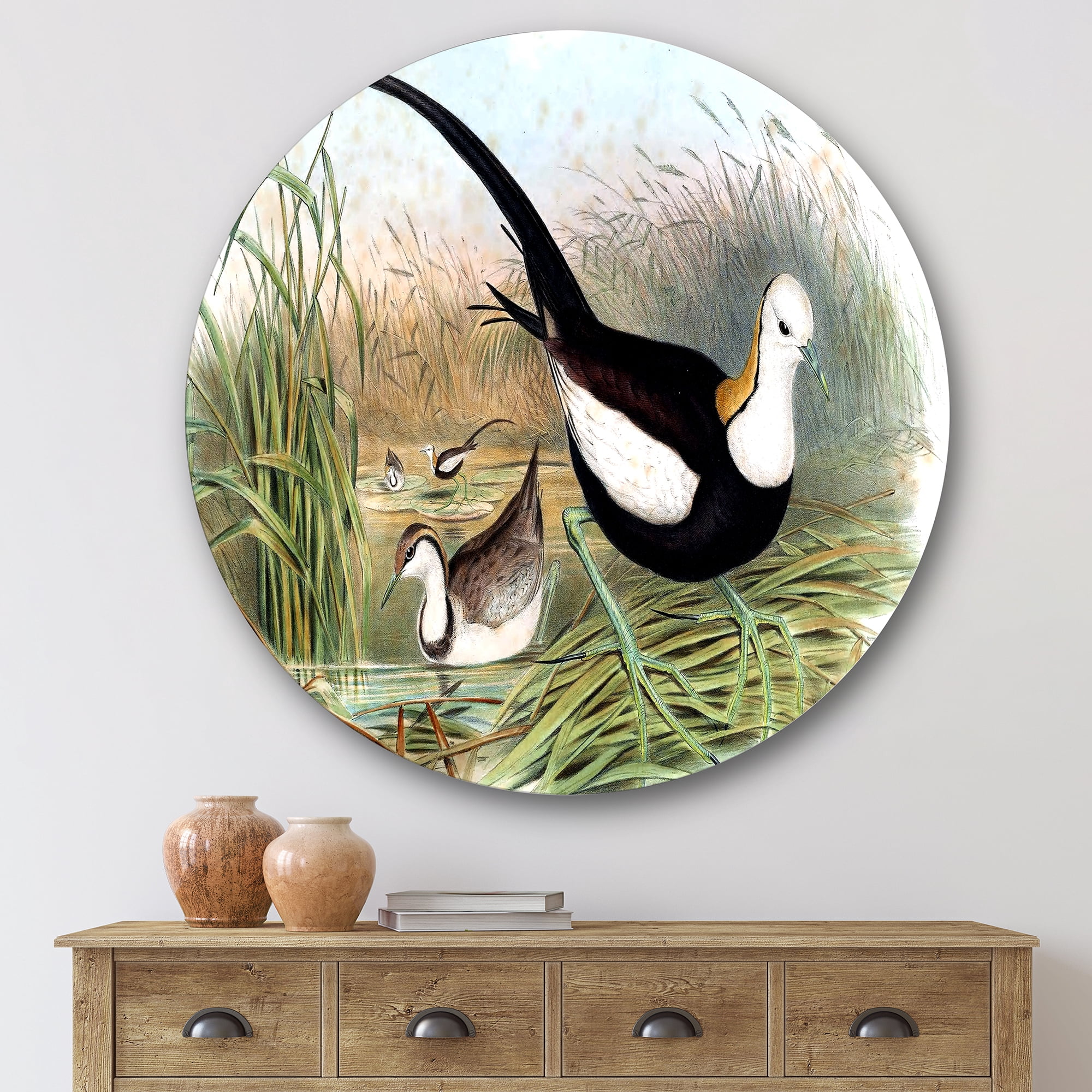 Designart 'Vintage Countryside Birds In Lake' Farmhouse Circle Metal Wall Art 36x36 - Disc of 36