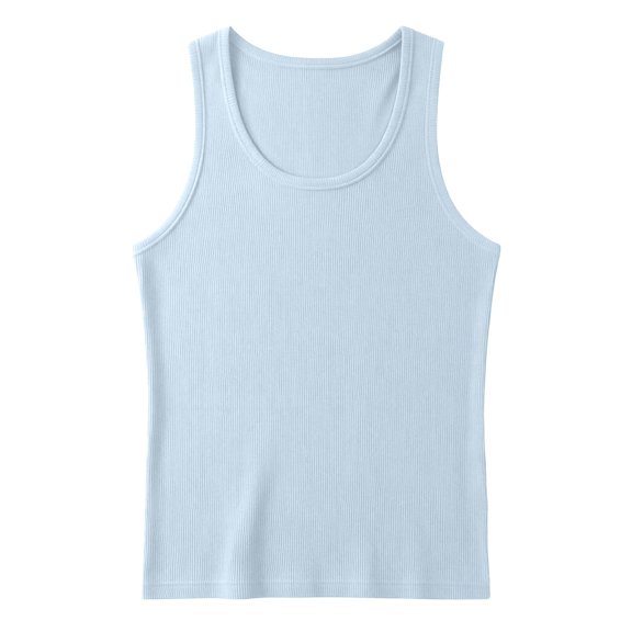 VSSSJ Mens Sleeveless Racerback Tank Tops Stretch Gym Slim Fit Ribbed Tee Tops Breathable Summer Workout Running Muscle Shirts Light Blue L
