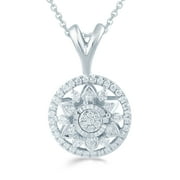 FIFTH AND FINE 1/4ct tw Diamond Floral Cluster Fashion Pendant in Sterling Silver with 18" cable chain