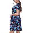 thumbnail image 2 of Sikiie Skull Flower Blue Print Women's Short-sleeved Dress, Round Neck Slim Knee-length Dress, Summer Clothing Suitable for Daily Leisure and Vacation, 2 of 6