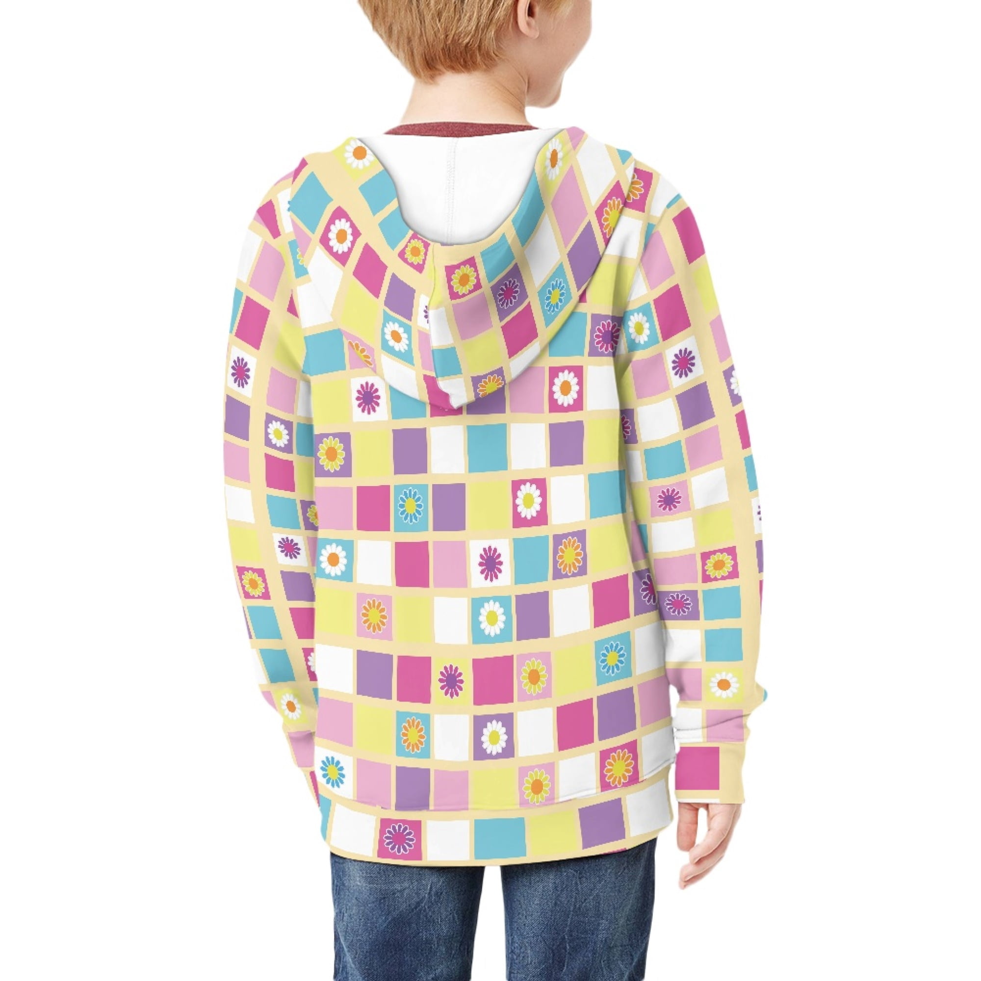 DISNIMO Daisy Hoodie Girl Plaid Hoodies with Zipper for Girls Zip Up Sweatshirt Jacket for Boys Hoodies Zip Front Sweatshirts 11-13 Childrens Hoodie Jackets Teenagers Hoodies Fall Girl Flower Hoodie