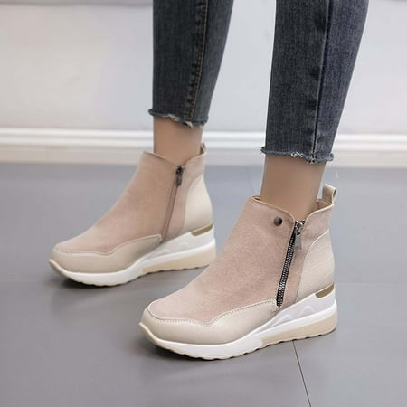 

Mother s Day Gifts POROPL Womens Fall Booties Warm Zip Solid Color Retro Round Toe Booties for Lady Pink Size 43(US:9.5)