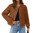 thumbnail image 3 of ClodeEU Womens Cropped Faux Suede Jacket ,Long Sleeve Snap Button Trendy Outerwear Coats Brown,Womens Plus XL, 3 of 9