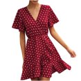 thumbnail image 1 of Pompotops Mode Décontractée Robe à Manches Courtes à Pois Imprimé Col en V pour Femmes, 1 of 7