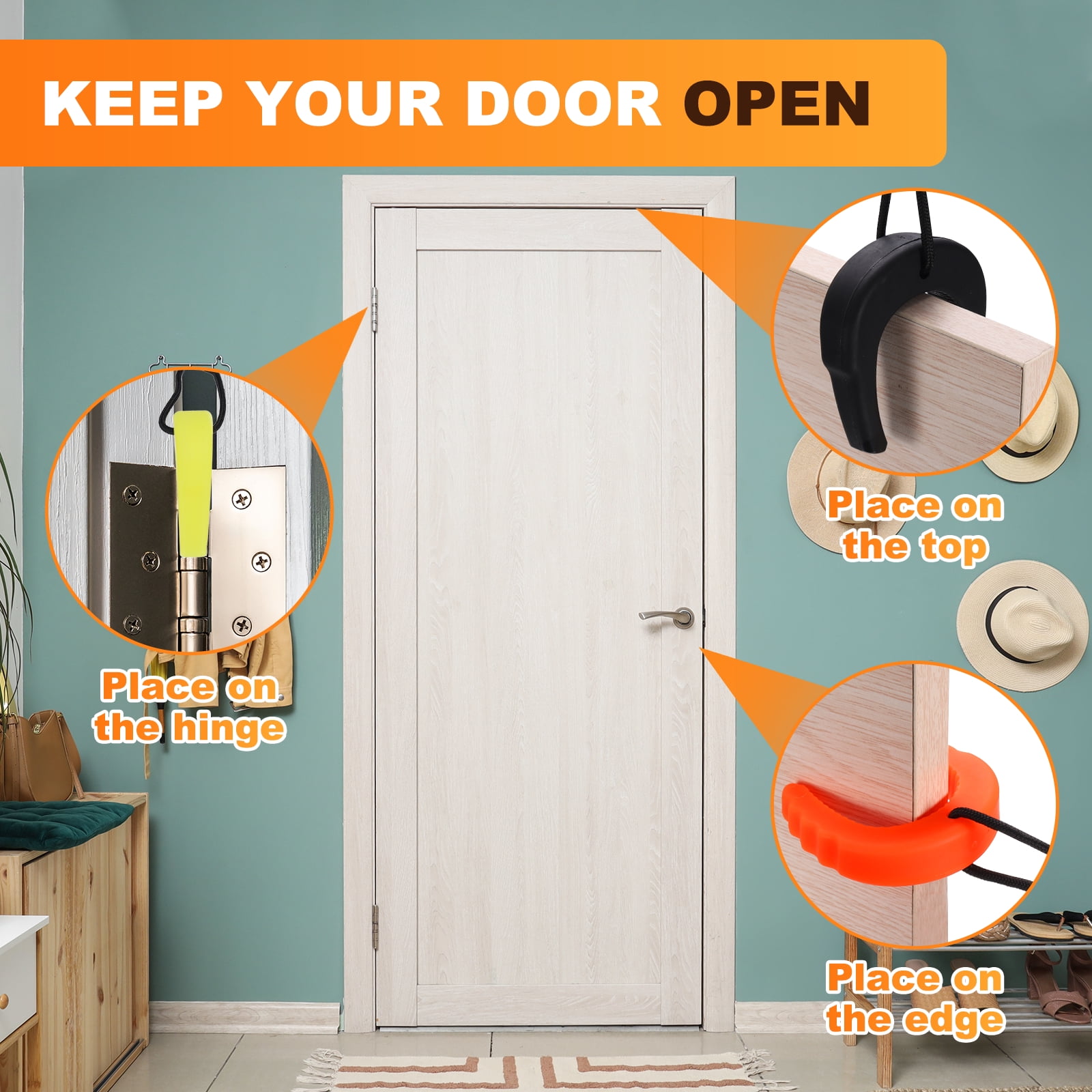Uxcell 10 Pcs First Responder Door Stop, 2.36" Plastic Door Jam Stoppers with Nylon Cord Attachment for Home Safety Services Door Pinch Guard from Closing, Orange/Black