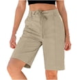 thumbnail image 5 of Leggings Shorts for Women Women Drawstring Bermuda Shorts Dressy Casual High Waist Pleated Loose Comfortable Summer Daily Work Short Pants Khaki L, 5 of 7