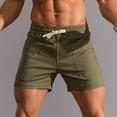 thumbnail image 4 of hopeusnice Mens Cotton Linen Running Shorts Lounge Shorts Activewear Gym Shorts Workout Solid Color Loose with Pockets Elastic Waist Drawstring Fashion Summer Pants Casual Beach Army Green S, 4 of 6