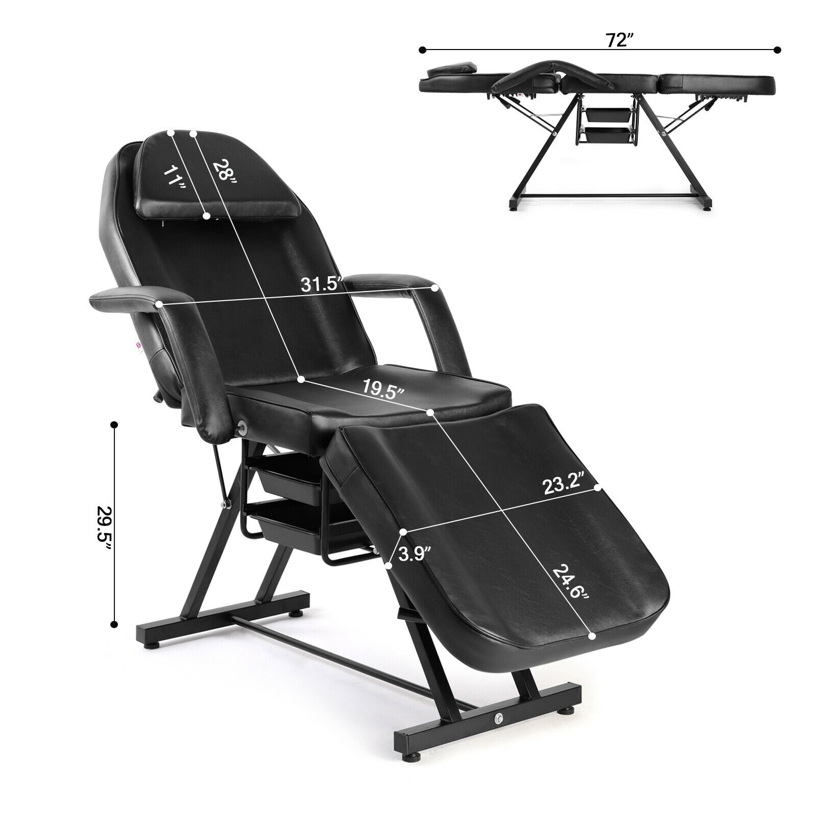 OmySalon SBWS-B 73'' Massage Table Salon Spa Lash Bed with Adjustable  Hydraulic Stool Black/White