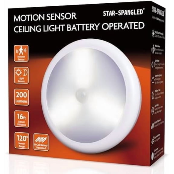 6.3” Motion Sensor Ceiling Light Indoor AA or D-Cell Battery Operated for Hallway, Stairs, Basement, Garage, Laundry Area, Closet, Natural White, AA to D Battery Adapters Included$$