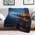 thumbnail image 6 of Lighthouse Sunrise Coast Scenery Pale Blue Tan Flannel Blanket Lightweight Blanket for Couch Sofa Bed, Super Soft Cozy Print Warm Blanket, 6 of 8