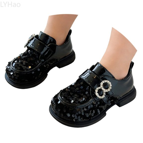 LYHao Girls Fashion Glitter Ballet Soft Sole Party Shoes For Toddler Kids Casual Performance ,Girls Boots Sizes 10 Black(3.5-4 Years)