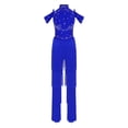 thumbnail image 3 of inlzdz Women's Rumba Latin Dance Rhinestones Sleeveless Tassel Jumpsuit Rompers Royal Blue M, 3 of 9