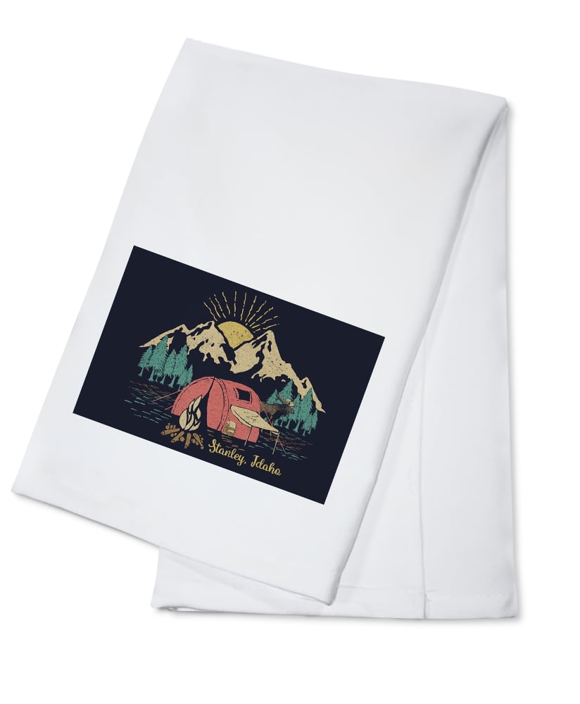Stanley, Idaho, Camping Scene (100 Cotton Tea Towel, Decorative Hand