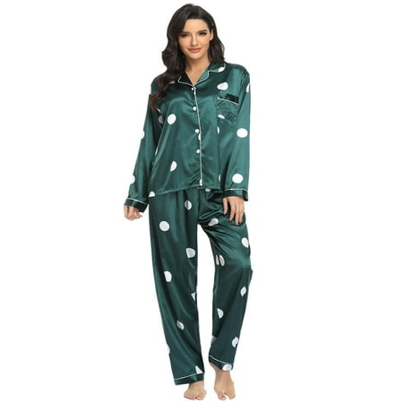 

Spdoo Womens Silk Satin Pajamas Loungewear Two-piece Sleepwear Button-Down Pj Set