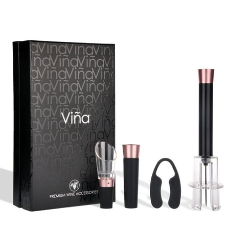Wine Air Pressure Pump Opener Set, Vina Wine Bottle Cork Remover Accessory Tool Kit with Wine Aerator Pourer,Foil Cutter and Vacuum Stopper, Perfect As a Gift,