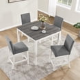 thumbnail image 2 of SESSLIFE Dining Table Set for 4, Counter Height Kitchen Table Set with Square Table and 4 Upholstered Chairs, Solid Wood Dining Room Set for 4, Space-Saving, Grey & White, 2 of 10
