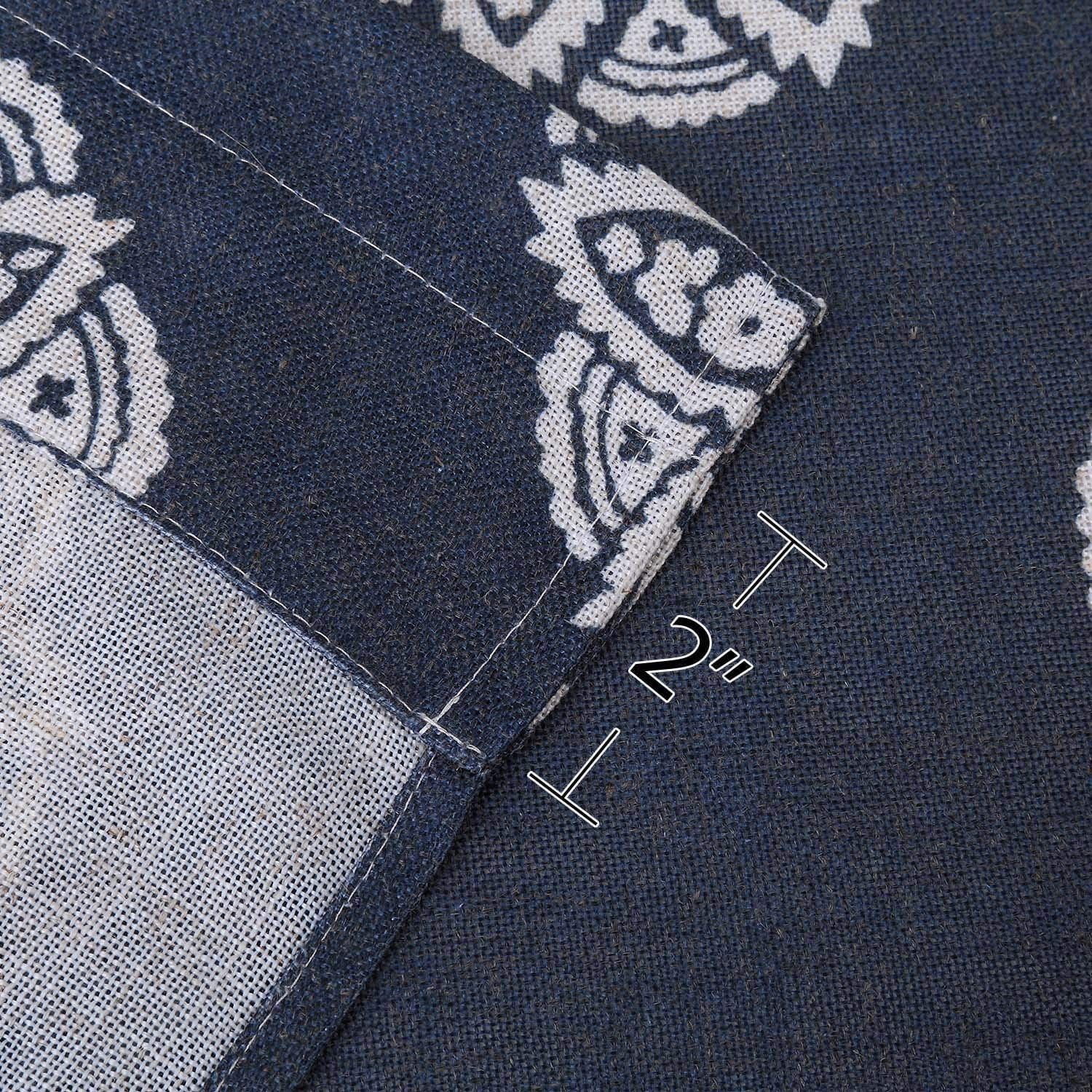 Dark Navy Floral Medallion Damask Print Linen Blended Short Tier Curtains for Kitchen Cafe Small Half Window Curtains for Bathroom CAROMIO Tier Curtains 30 Inch Length
