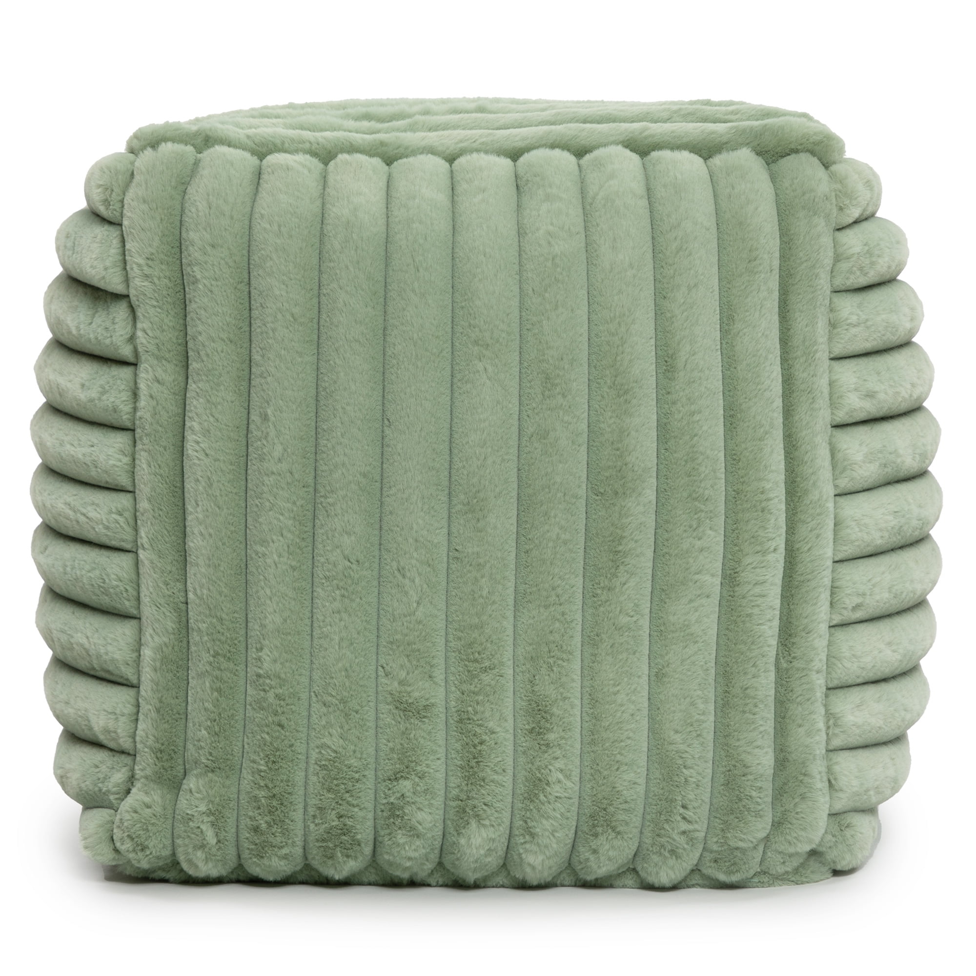 Gouchee Home Raya Cube Pouf Ottoman or Footrest, Sage, 16" x 16" x 16", Faux Fur Cover, Polystyrene Bead Filling