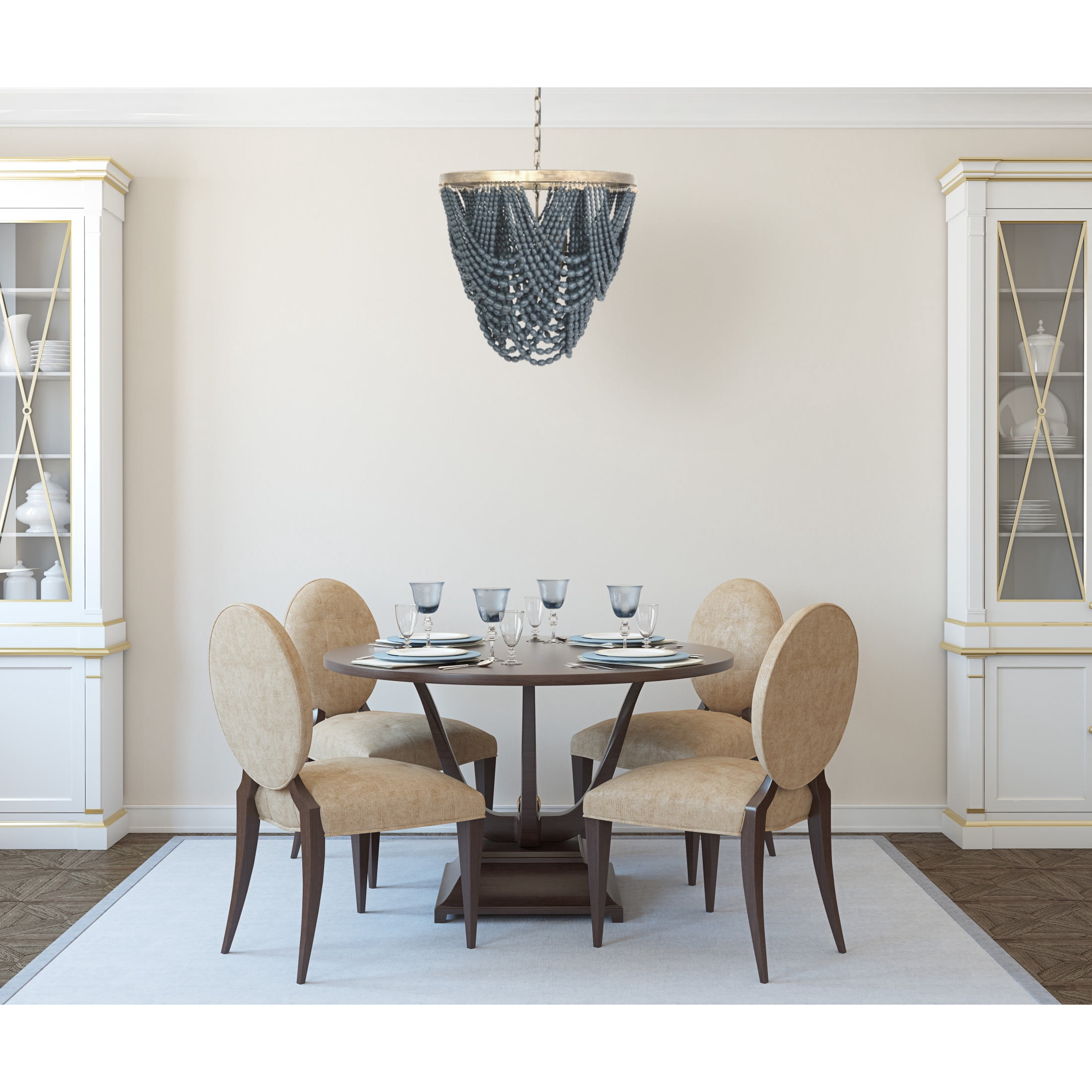 Creative Co-Op 2-Tier Draped Wood Bead Chandelier, Blue