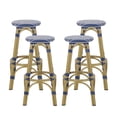 thumbnail image 2 of Wilbur Aluminum and Wicker Outdoor 29.5 Inch Barstools, Set of 4, Navy Blue, White, and Bamboo Finish, 2 of 8