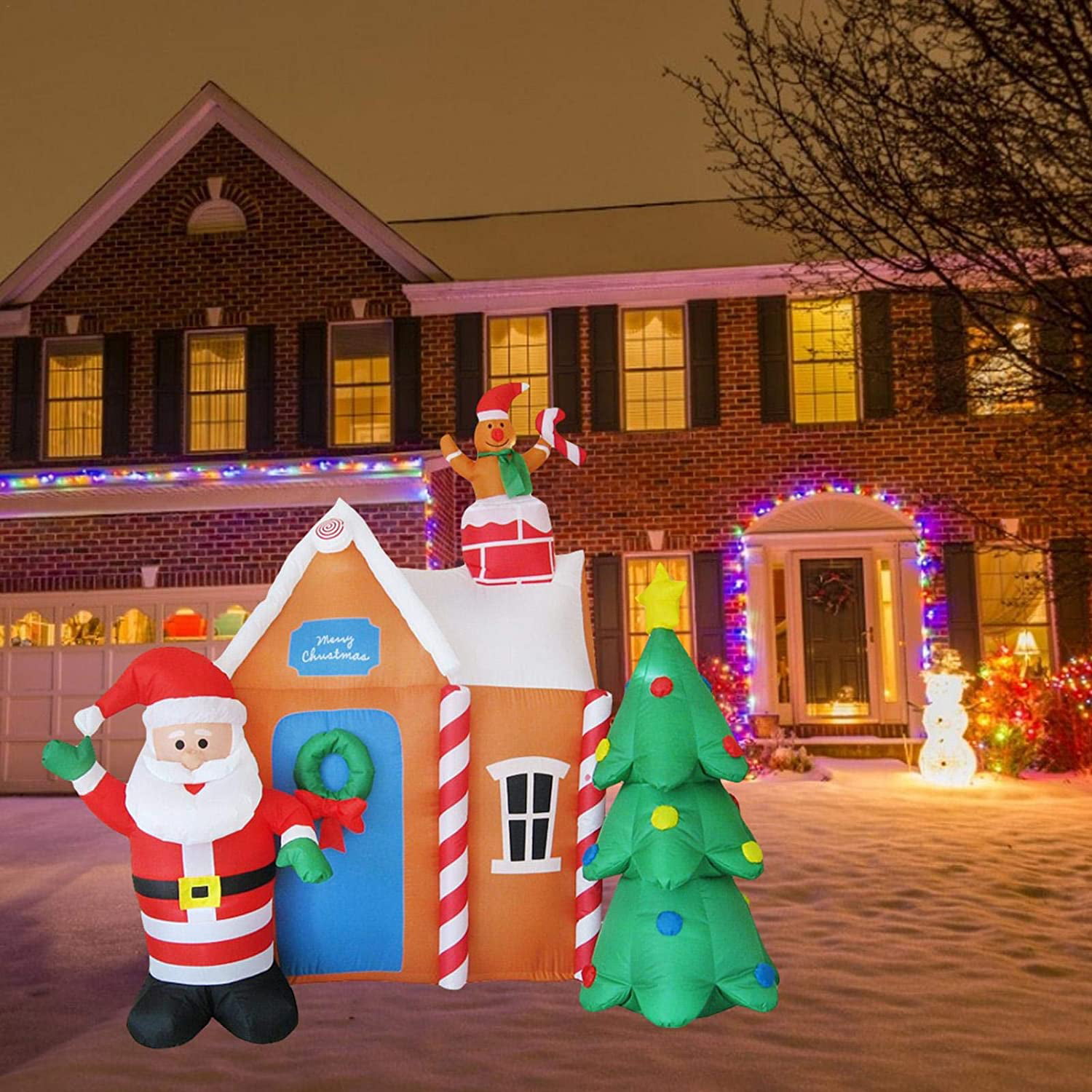 ShinyDec 7FT Christmas Inflatable Gingerbread House with Santa