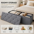thumbnail image 6 of Folding Storage Ottoman Bench, 43 Inch Gray Fabric Storage Bench with Cushion Lid, Foot Rest Stool for Bedroom Entryway & Living Room, 6 of 8