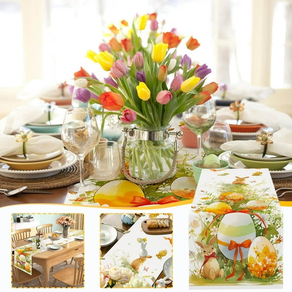 Boovnll Table Runner, Easter Eggs Bows Table Flags Holiday Parties Living Room Decorations Tablecloths Home Tv Counters Cloth Mats Tea Flags, Table Runners, Table Decor, Coffee Table Decor