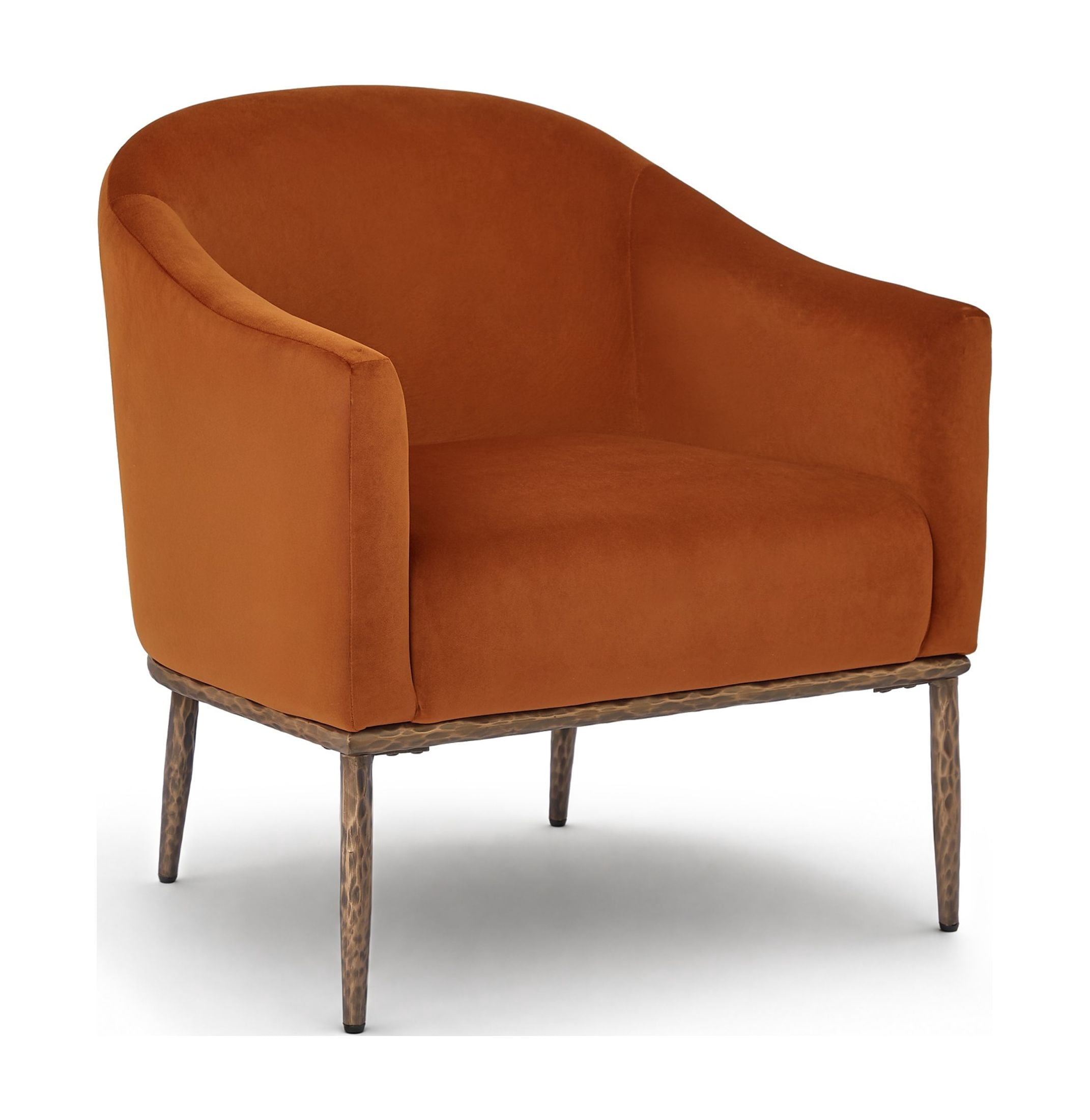 Christopher Knight Home Modern Upholstered Barrel Accent Armchair with Hammered Metal Base, Burnt Orange