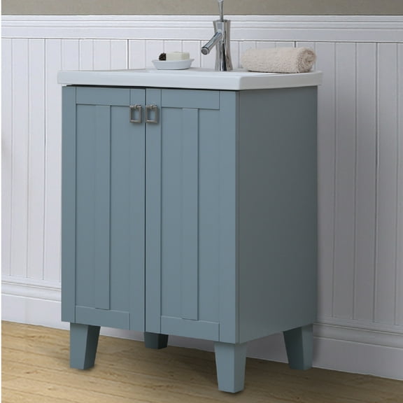 24" Bathroom Vanity with Thick Edge Ceramic Sink in Blue