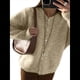 thumbnail image 3 of Suéteres Tipo Cárdigan con Botones para Mujer, de Larga, Cuello Redondo, de Punto Suave y Holgado, para Otoño. Caqui L, 3 of 7